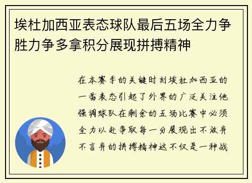 埃杜加西亚表态球队最后五场全力争胜力争多拿积分展现拼搏精神